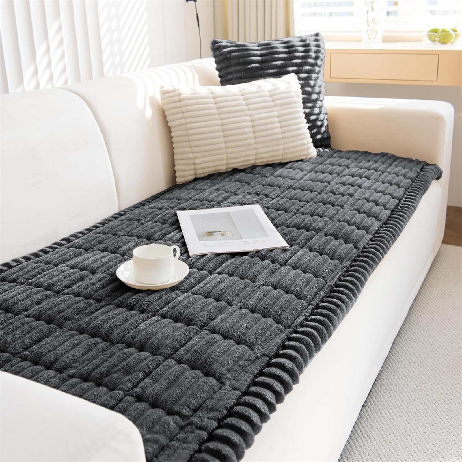 LINGKY Thick Sofa Cover Washable - New Soft Corduroy Universal Sofa Covers 2 3 4 Seater, Non-Slip Couch Cover, Couch Seat Covers Sofa Slipcovers Furniture Protector (Black, 90x210cm) — image 1