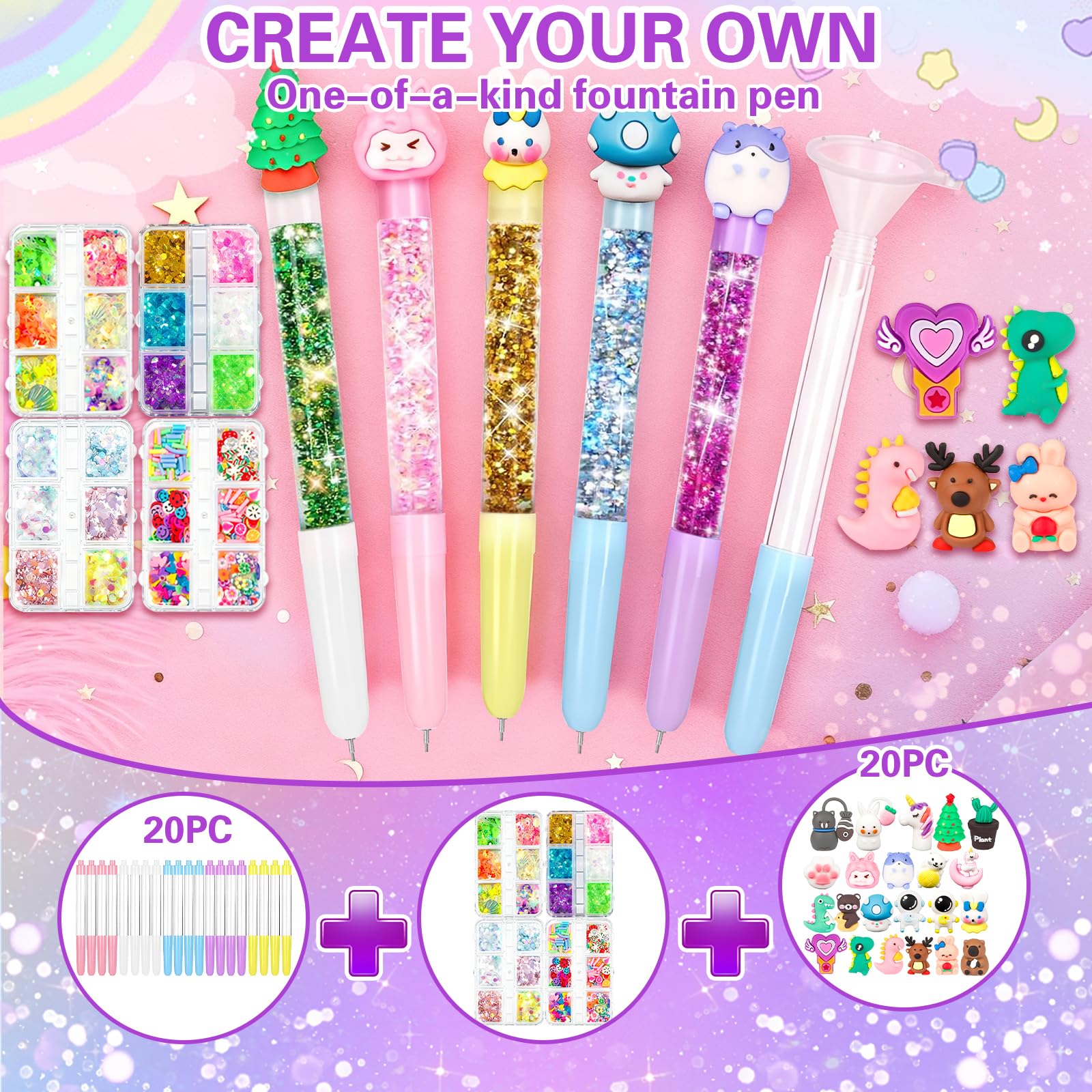 SKAMORI Fabrique a Stylos, Kit de Creation Stylo Enfant, 20 Pièces Atelier des Stylos avec 120 Accessoires, Activité Manuelle Enfant & Cadeau Fille 5 6 7 8 9 10 Ans
