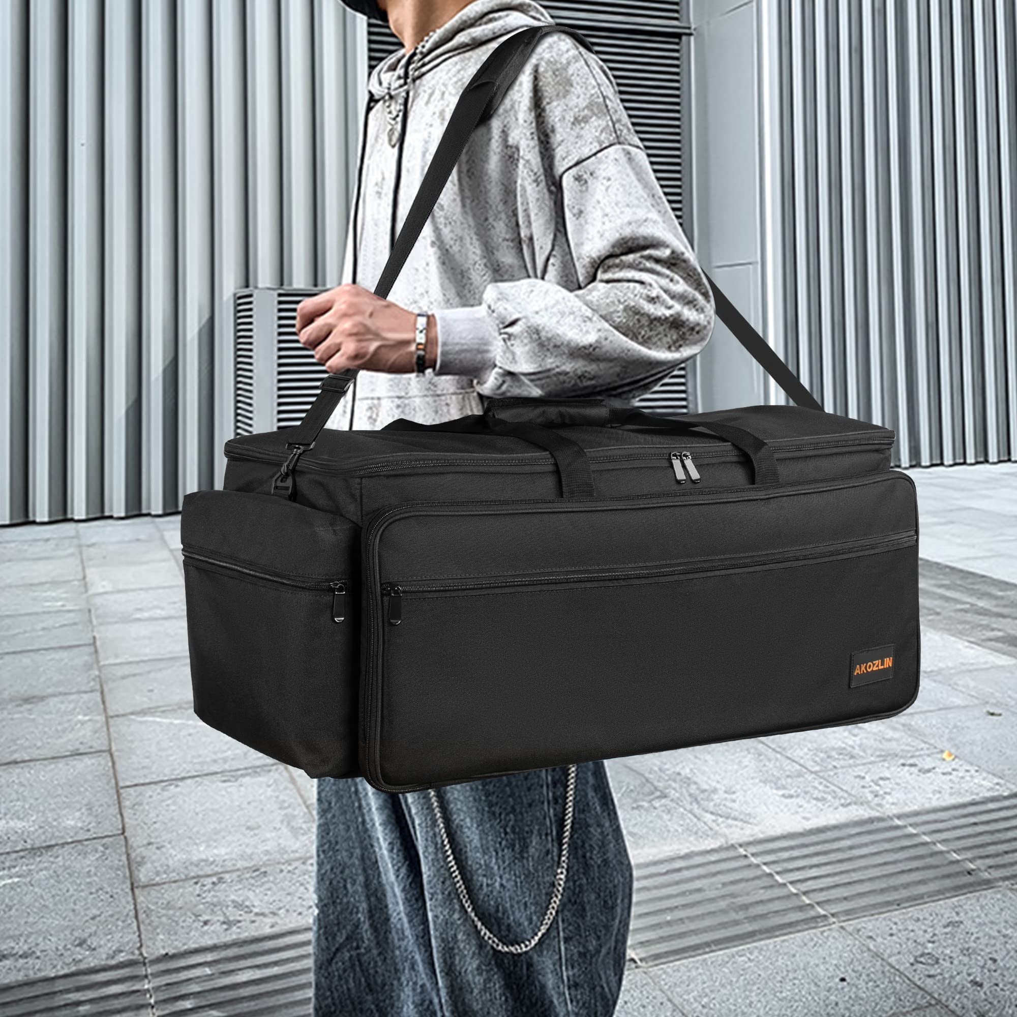 AKOZLIN Torba organizacyjna na kable DJ z odpinanymi przegrodami i dolnymi torbami na kable dla muzyków, podróżna torba Gig na laptopa 15,6", profesjonalny sprzęt DJ, instrument muzyczny i akcesoria