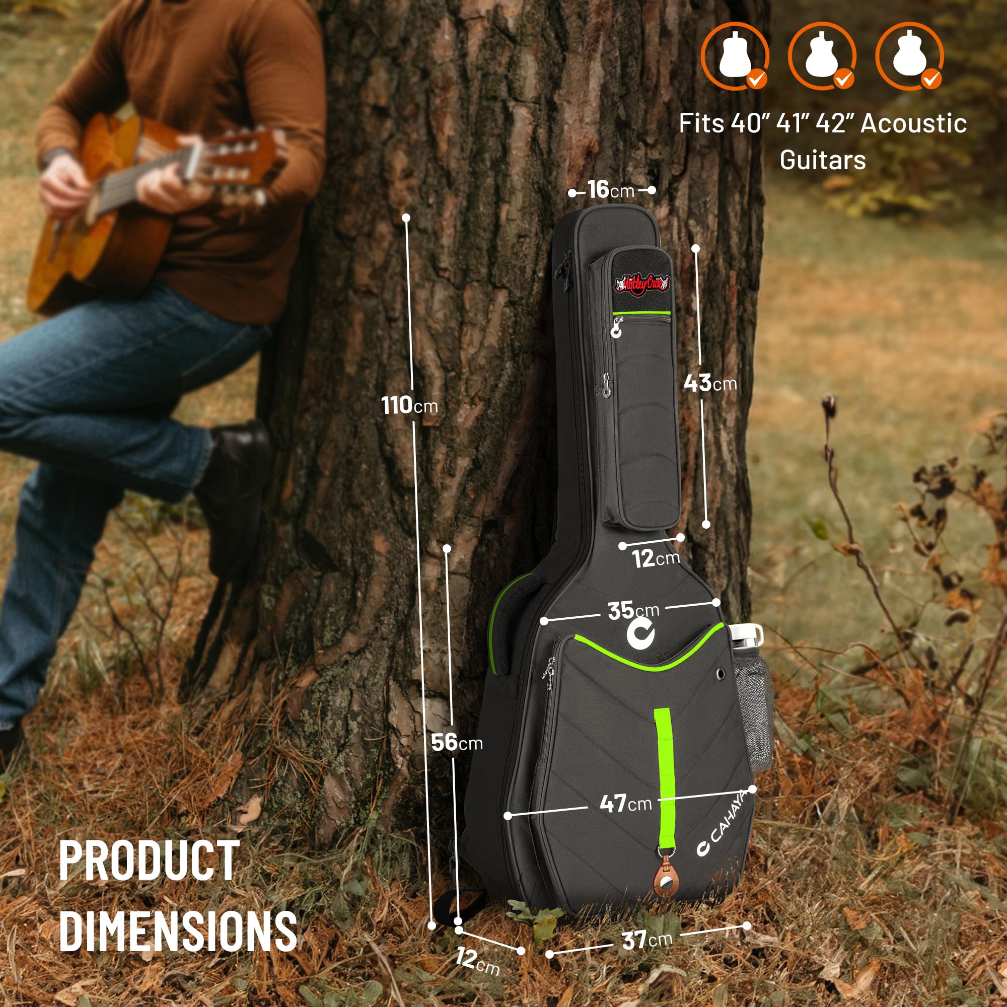 CAHAYA Housse Rembourrée pour Guitare Acoustique: Softshell, adaptée aux guitares acoustiques 40, 41 et 42'', rembourrage 12 mm, poches avant/arrière/latérales, design moderne inspiré du style outdoor