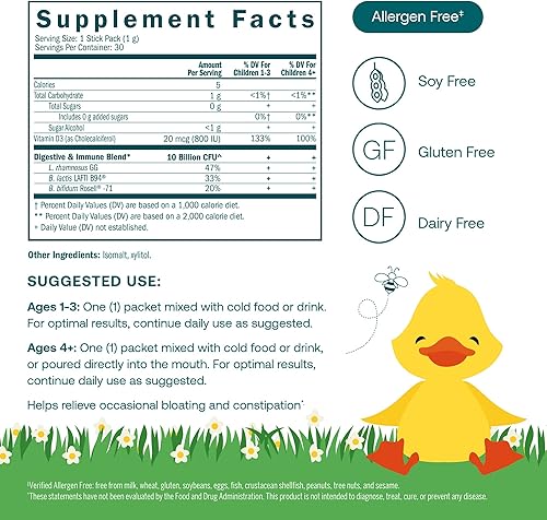 Miniatura 2 de True Grace True Littles - 30 paquetes individuales de barras - Probiótico diario para niños + vitamina D3 para la salud inmune y digestiva - Sin
