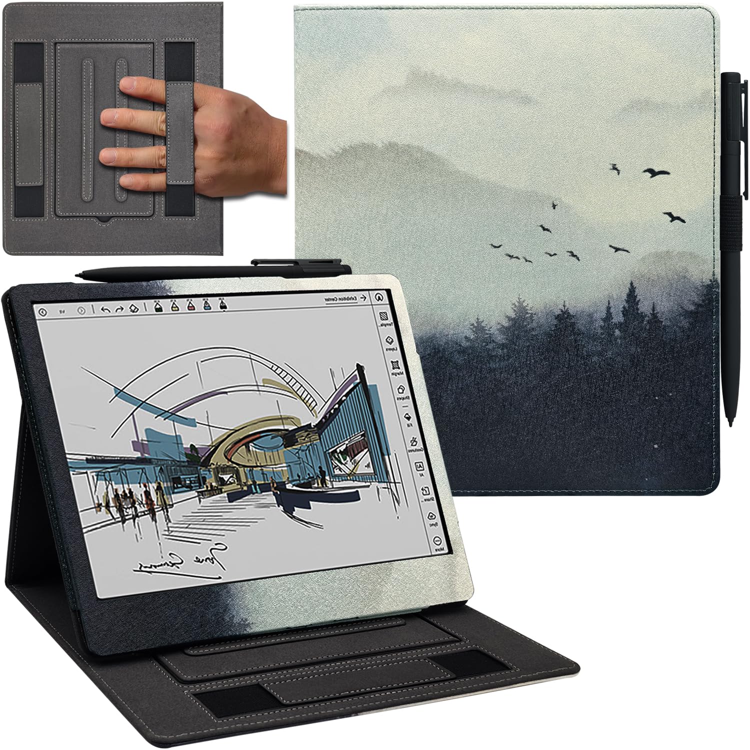 Schutzhülle mit doppeltem Ständer für Onyx Boox Tablet Note Air 5 C/Note Air 4 C/Air 3 C (2025/2024 veröffentlicht), Premium-PU-Leder-Hülle mit automatischer Sleep/Wake-/Doppel-Handschlaufe