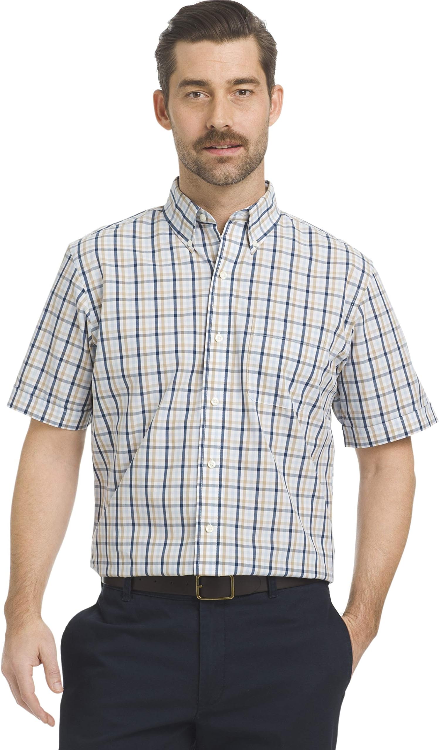 ArrowMen's Hamilton Poplins Short Sleeve Button Down Plaid Shirt