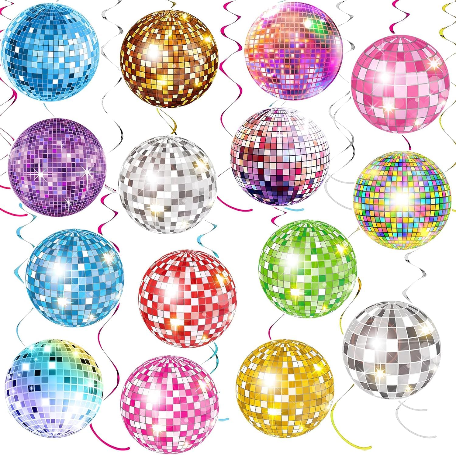 35 Pezzi Anni 70 Party Decorazioni Festa, Palla da Discoteca Decorazioni Soffitto Feste a Tema Colorati, Anni '70 a Soffitto Turbini Pendenti di Lamina per Disco Febbre Musica Hippie