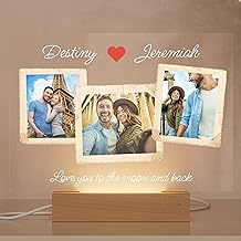 florithings Personalized Acrylic Photo Collage Plaque for Couples, Custom 3 Photo Vintage Style Frame with Names &amp; Message, UV Printed Clear Acrylic, Optional LED Base, Romantic Gift
