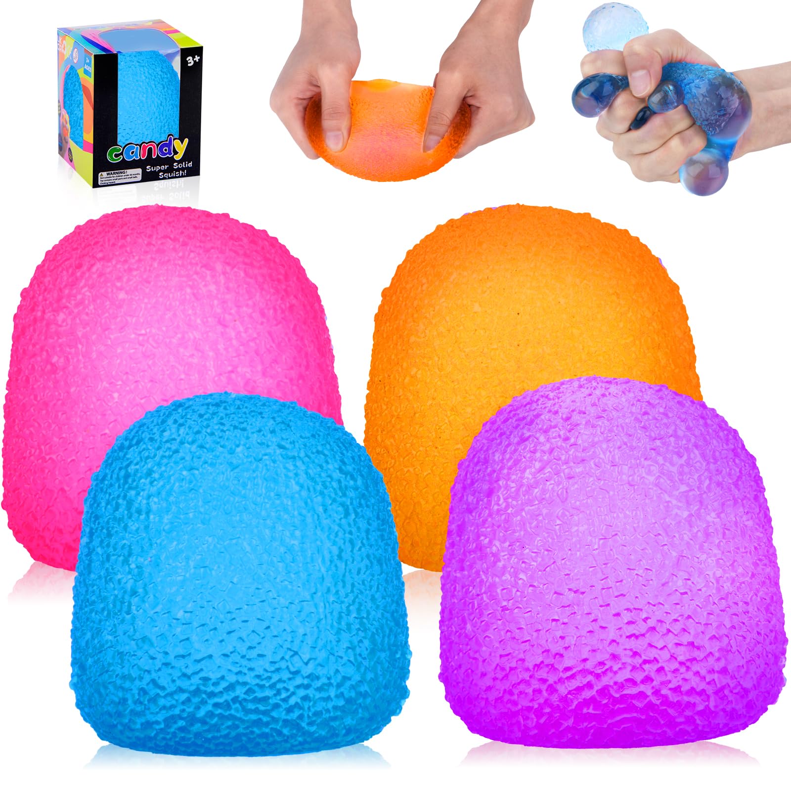 4Pcs Textured Stress Balls for Autism, Squishy Doh Fidget Toys, Sensory Squeeze Hand Exercise Stress Ball Toys for Adults & Kids, Relax, Anxiety, Fidget, Tension and Stress