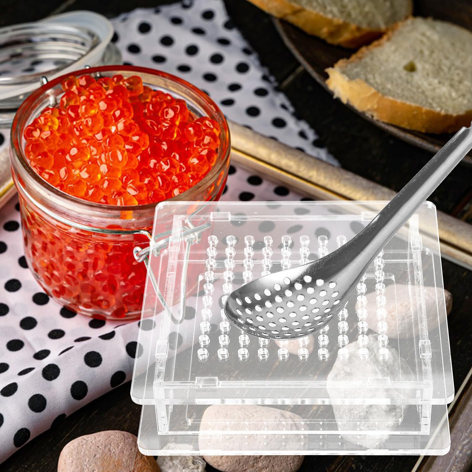 IMIKEYA Strumento per fare caviale con fori scatola dispenser per gastronomia molecolare cucchiaio piccolo in acciaio inox per cucina domestica sicura e riutilizzabile