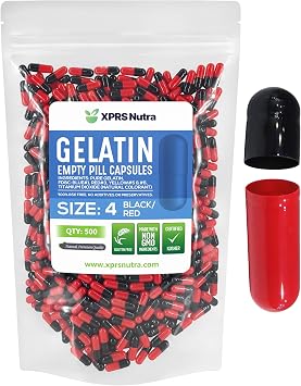 XPRS Nutra Size 4 Empty Capsules - 500 Count Small Empty Gelatin Capsules - Pills DIY Capsule Filling - Fillable Bovine Pill Gel Caps for Do-It-Yourself Supplements Black/Red