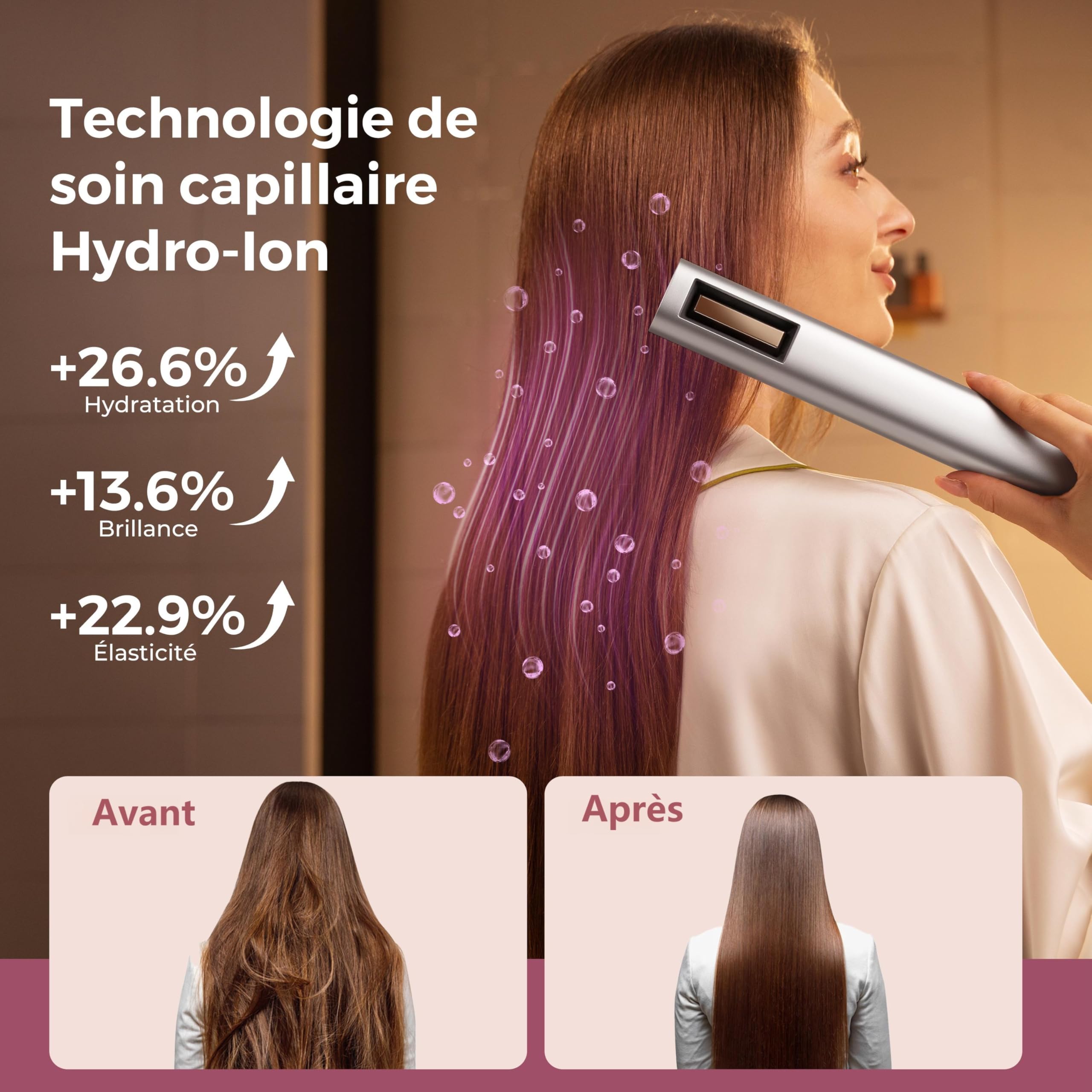 X2 Sèche cheveux 3 en 1, haute vitesse 110000 tm, femme, protection cheveux, hydro ionique, anti-frisottis,léger, brosse, concentrateur, Compacte et portable, Idéal voyage, Gris.
