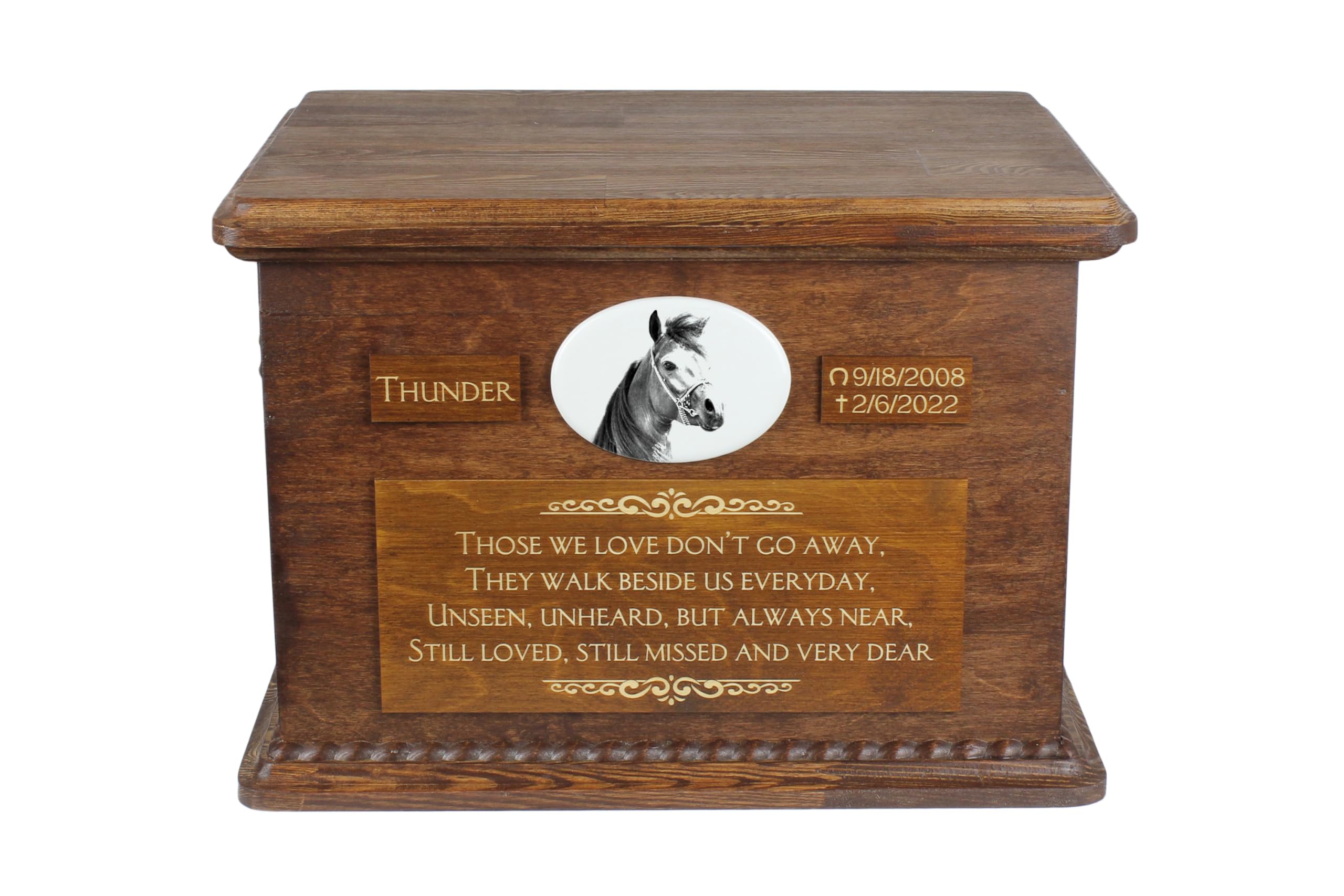 Urne pour les cendres de cheval Art-Dog grand format avec plaque photo cheval