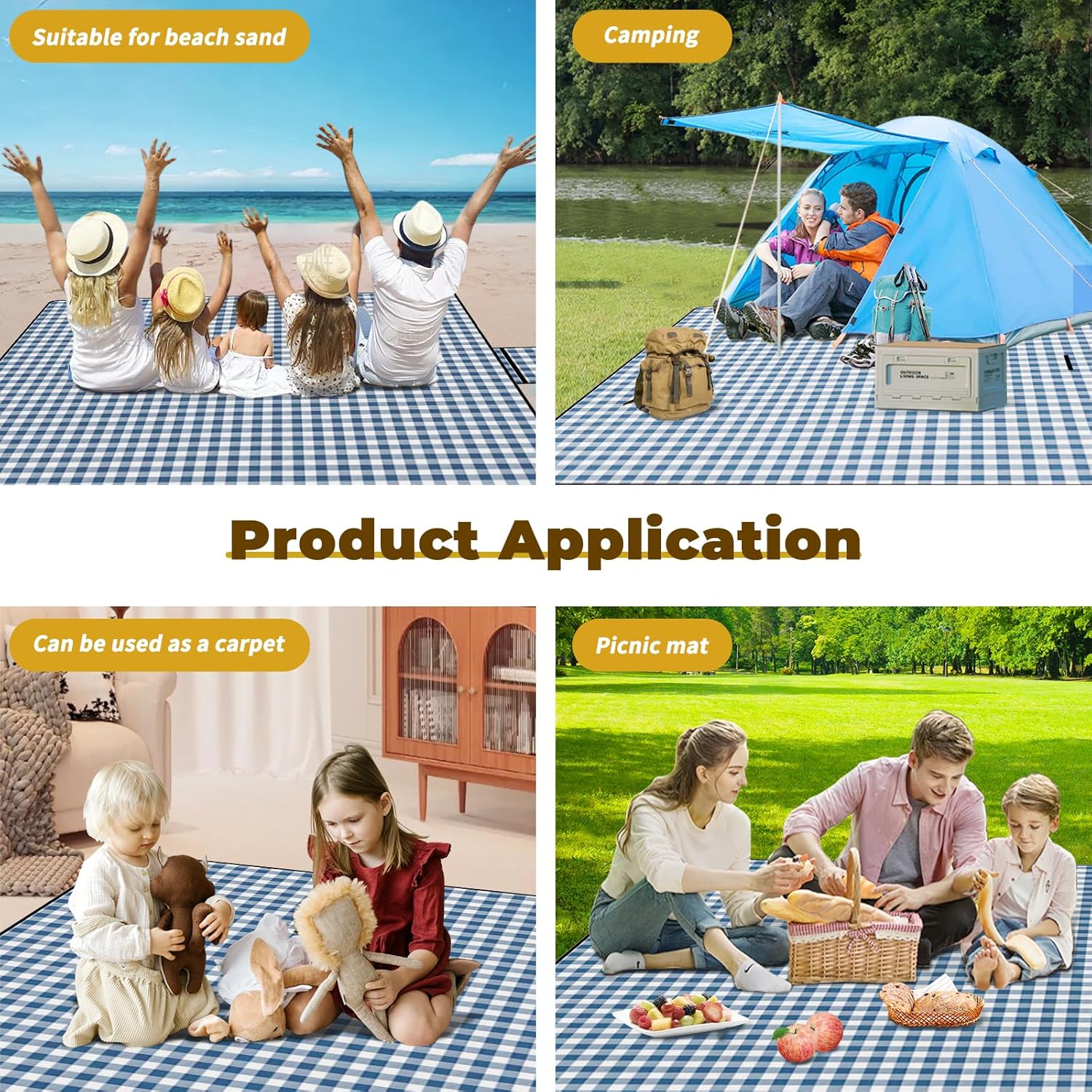 WIN&YING Waterproof Picnic Blanket, 3-Layer 80'' x 80'' Extra Large Picnic Blankets, Outdoor Blanket Foldable and Washable for Beach, Camping, Park, Grass