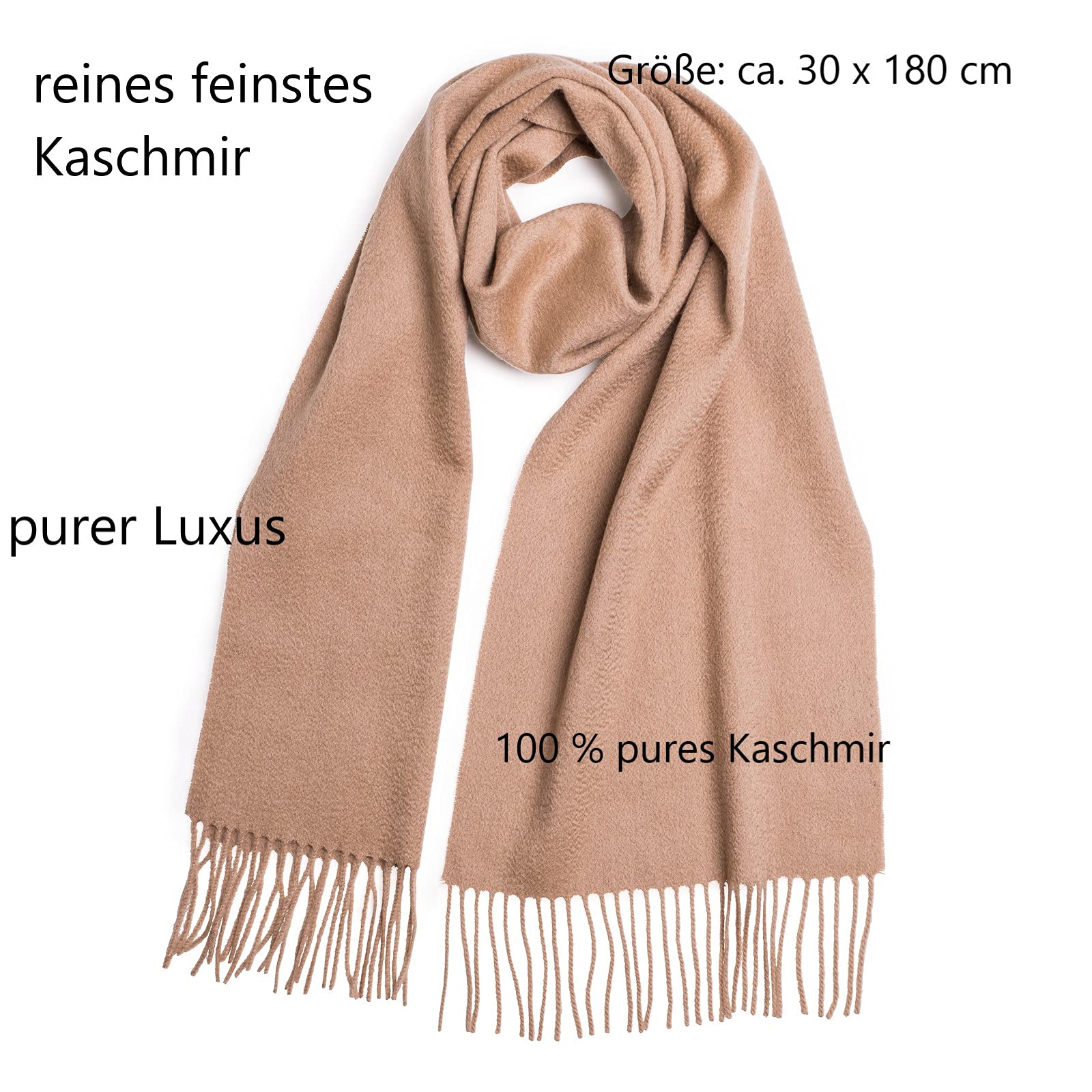 Mooilo - 100% pures Kaschmir - Luxury Fashion, Schals, Herrenmode, Cashmere, Schal, Kaschmirschal, beige, 30 cm, Design, made in Germany (beige)