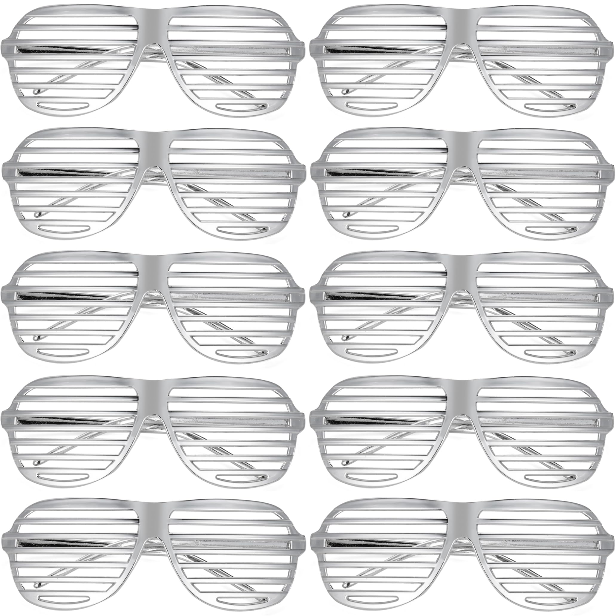 Komonee 10 x Silver Shutter Shades Fun Novelty Plastic Party Retro Fancy Dress Costume Prop Rave Club Eyewear Disco Adults 80's Sunglasses