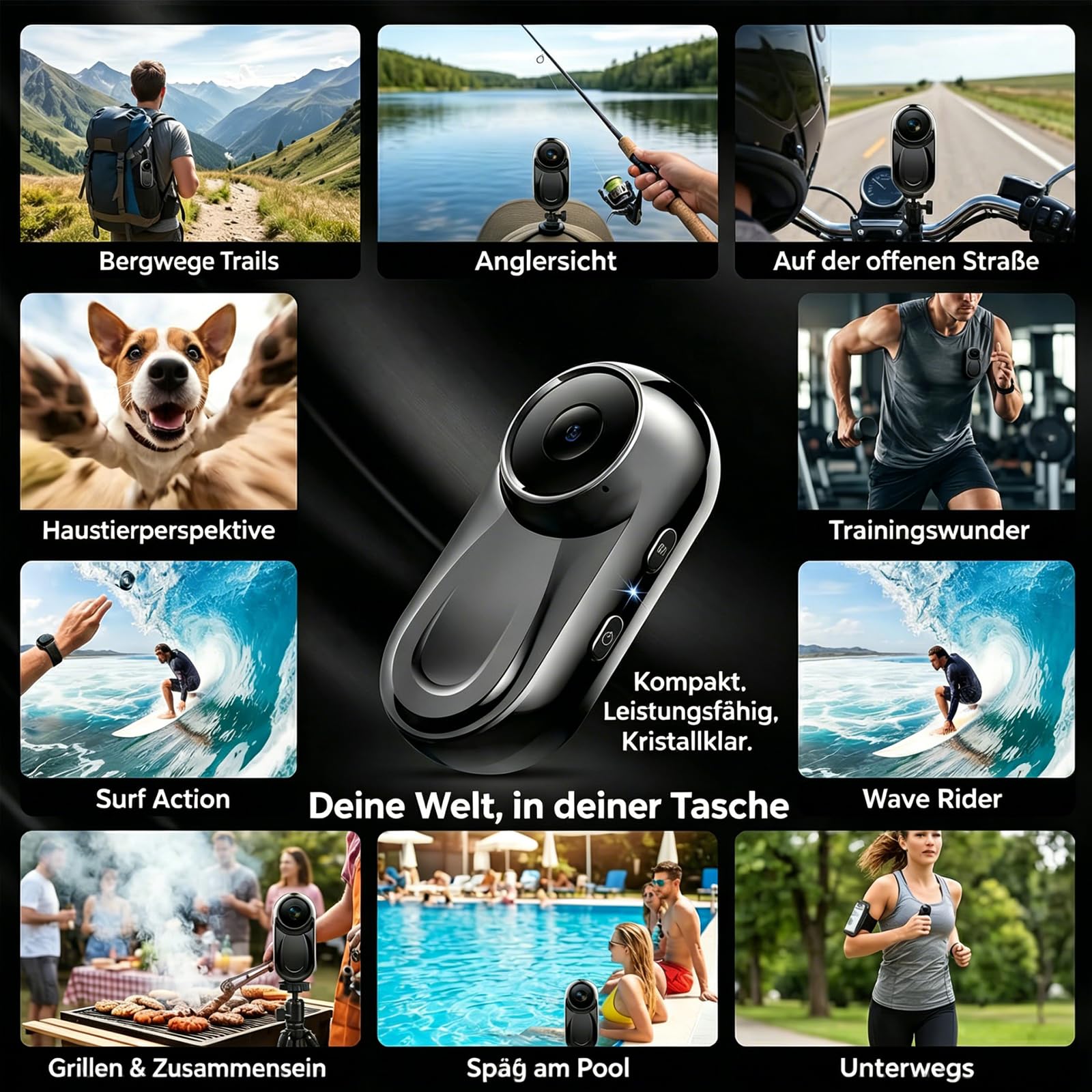 Mini Action Cam 1080P,Action Camera,Tragbare Kamera mit 360° Drehbarem Clip und Magnetclip,Mini K-Amera,Kleine Bodycam Körperkamera Überwachungskamera für Reisen, Outdoor (B)