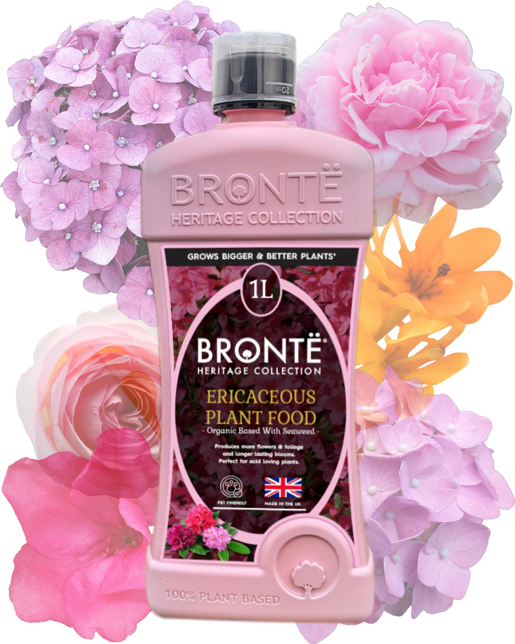 Bronte Ericaceous Plant Food - 1L Bottle of Concentrated Organic, Seaweed-Enriched Azalea, Camellia & Rhododendron Fertiliser. Pet-Friendly, UK Made, Boosts Flowering & Growth in Acid-Loving Plants
