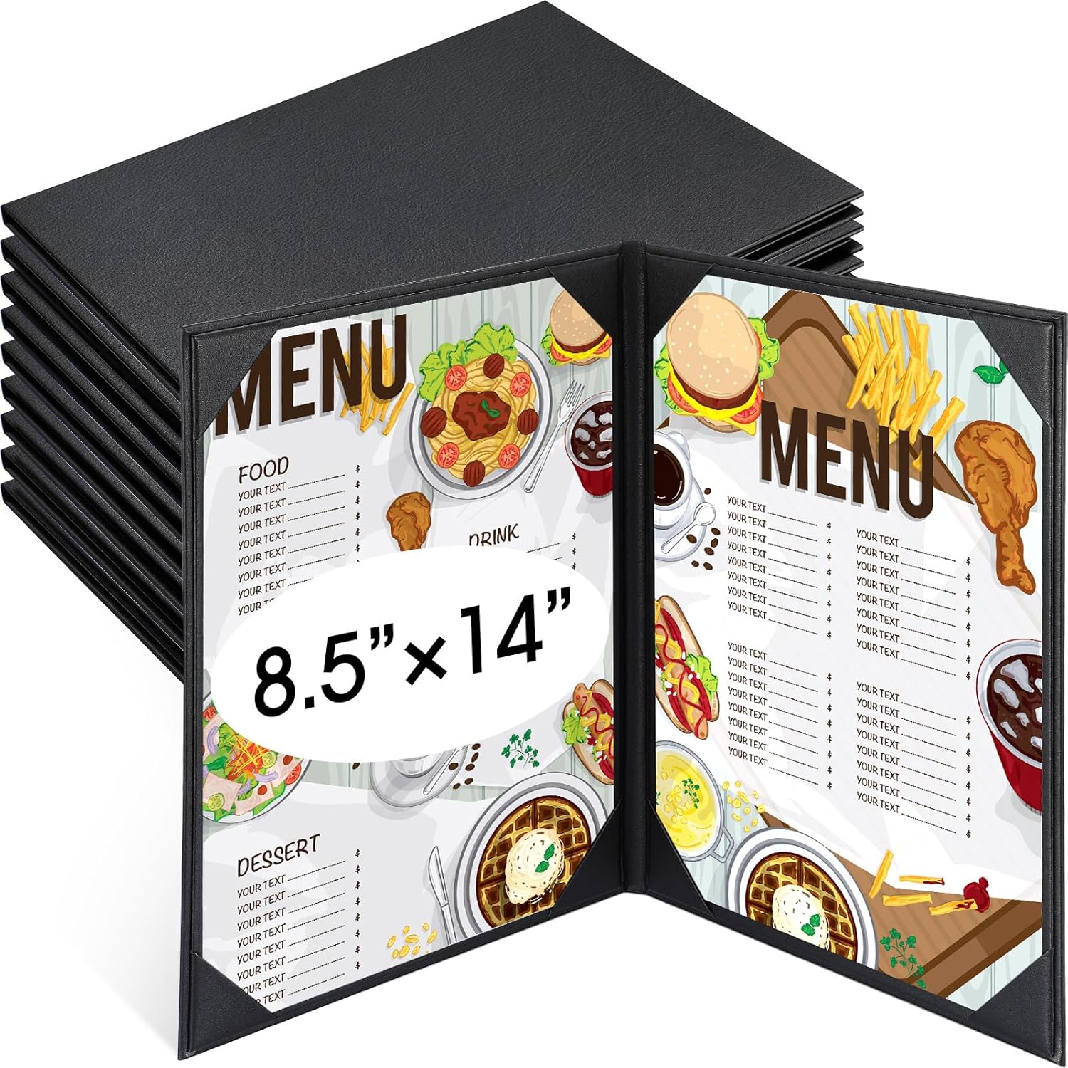 Skyygemm 10 Pcs Leather Menu Covers Holders 8.5 x 14 Inches, Waterproof Double View Leather Menu Book Dinner Holder 2 View for Restaurant Hotel Bar