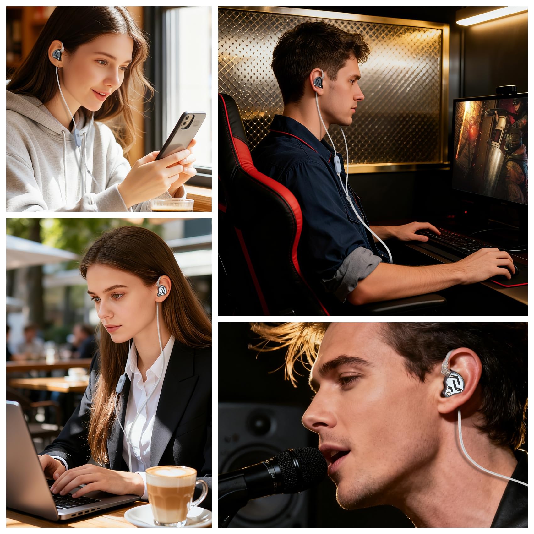 KZ ZS12 PRO 2 monitory douszne, hybrydowe sterowniki 5BA+1DD 6, przewodowe, dźwięk HiFi, wciągający bas, idealny do gier, muzyków, piosenkarzy i audiofilów (srebrny z mikrofonem)