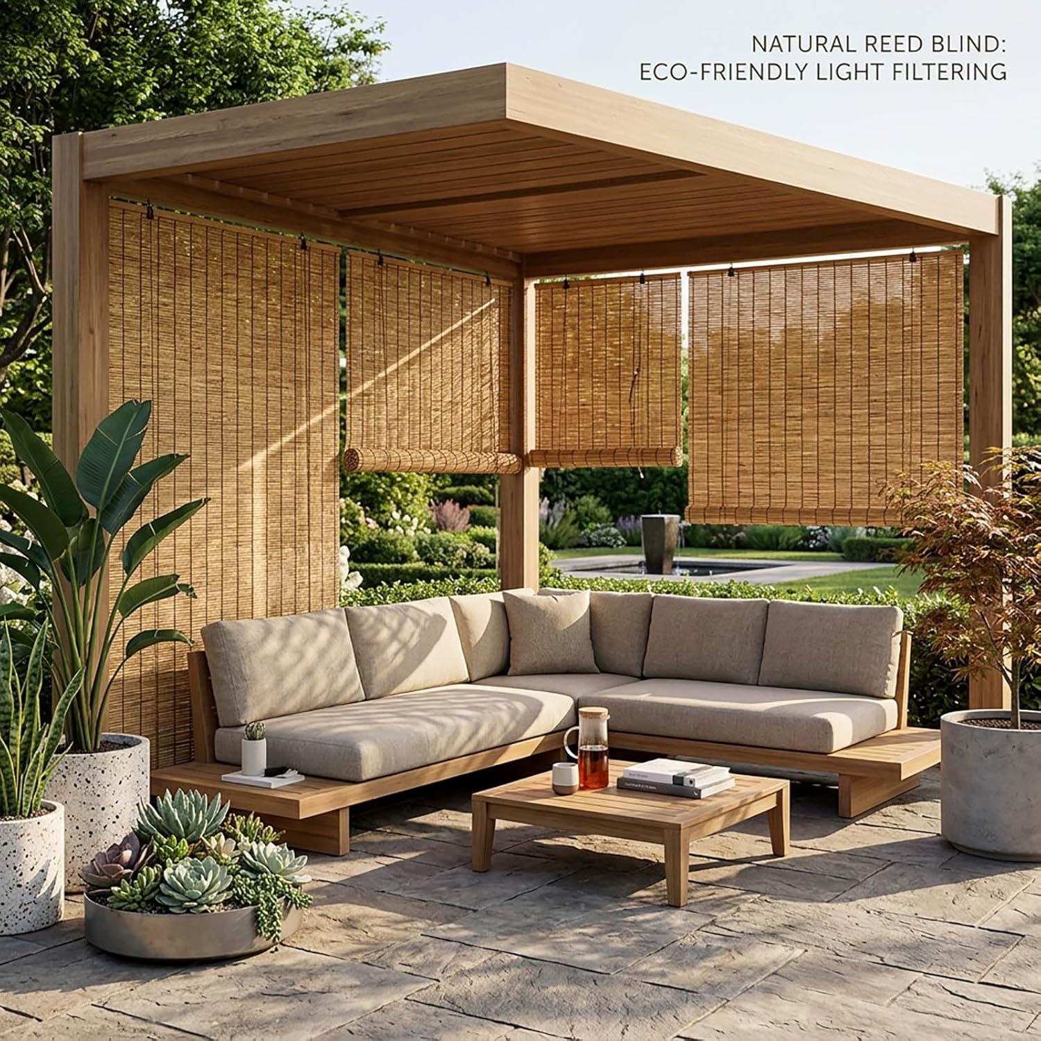 Bamboo Window Shades for Outdoor Patio Natural Bamboo Roll up Blinds for Indoor Windows Privacy Reed Roller Shades with Lift for Home Garden Backyard Cordless Roman Shade Waterproof(38" W x 96" H)