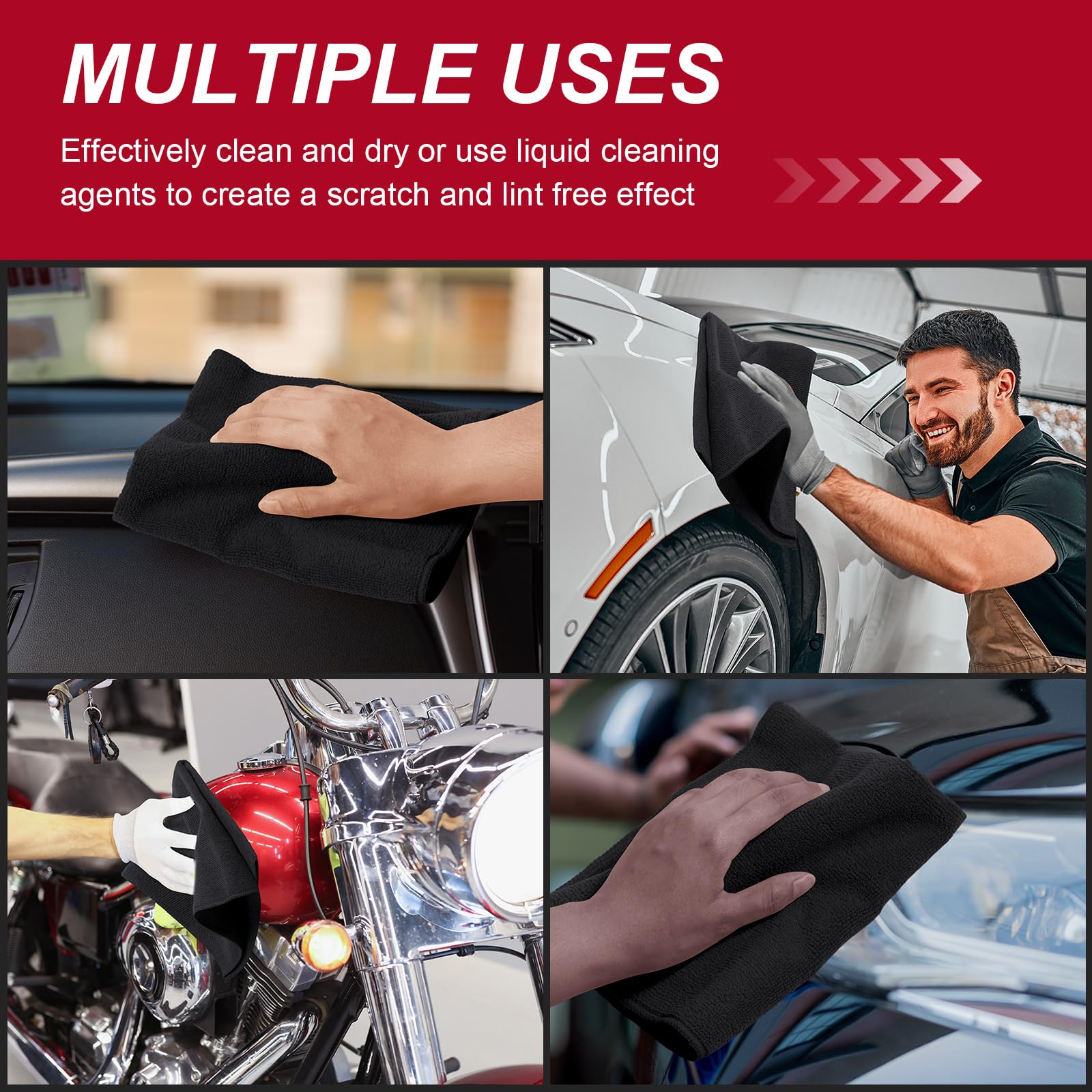 Oudain 200 Pcs Microfiber Cleaning Cloth 16x16 Inch Microfiber Towels for Car Ultra Absorbent Cleaning Rags Reusable Lint — view 5