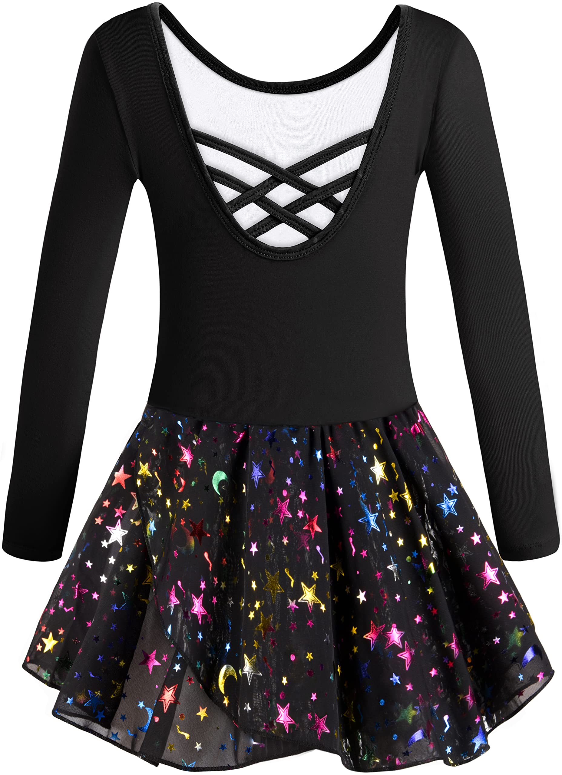 Mulnall Girls Ballet Leotards Dance Tutu Skirt Toddlers Dance Training Wear Dress Criss Cross Straps Back Shiny Sequin