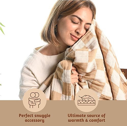 Miniatura 3 de Folkulture Manta para sofá de 50 x 60 pulgadas, manta de Navidad 100% algodón reciclado para silla, manta bohemia para cama, sofá, ligera, manta