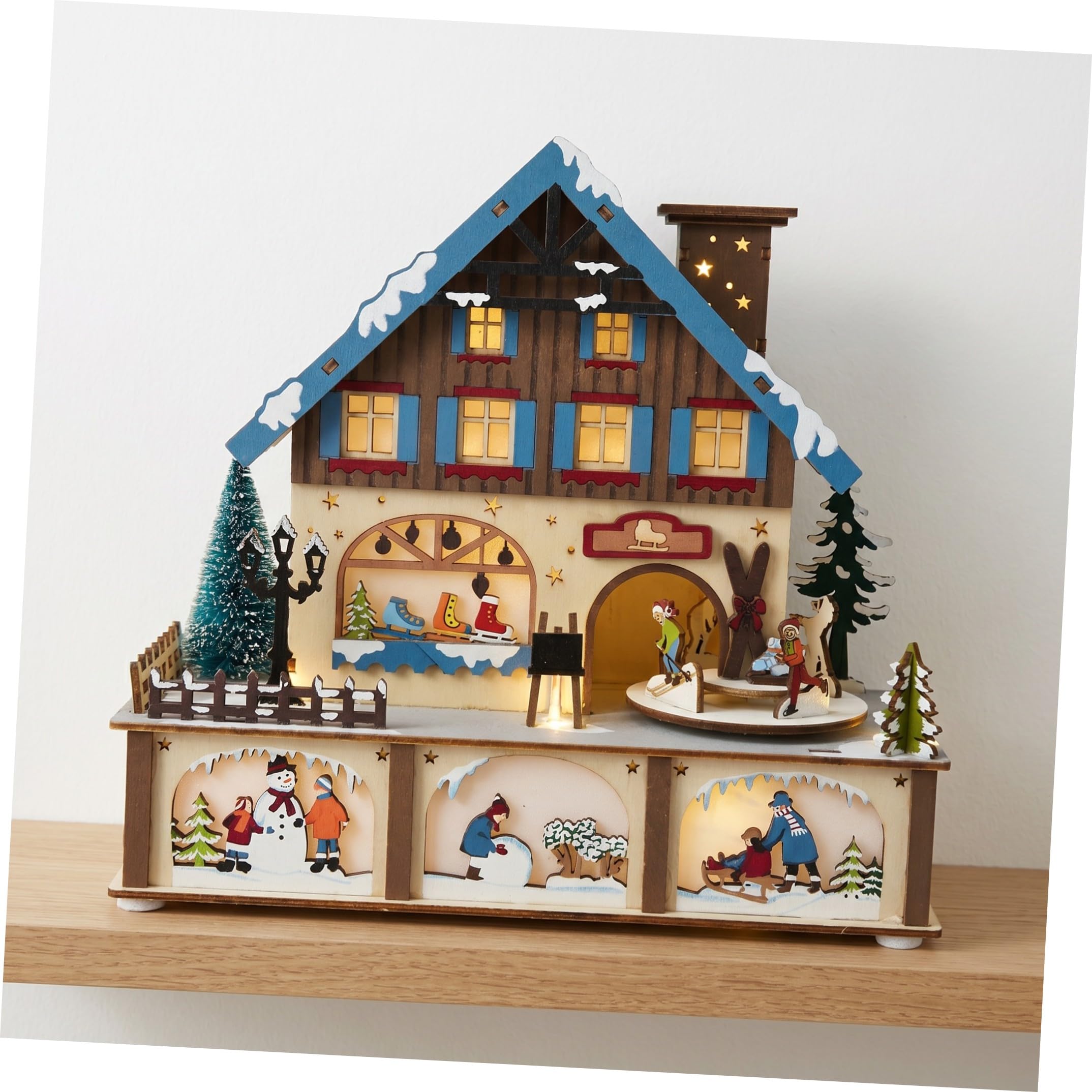 TOYANDONA Decorazione Natalizia in Legno con LED Luminoso Casa di Natale Piccola per Interni Festa