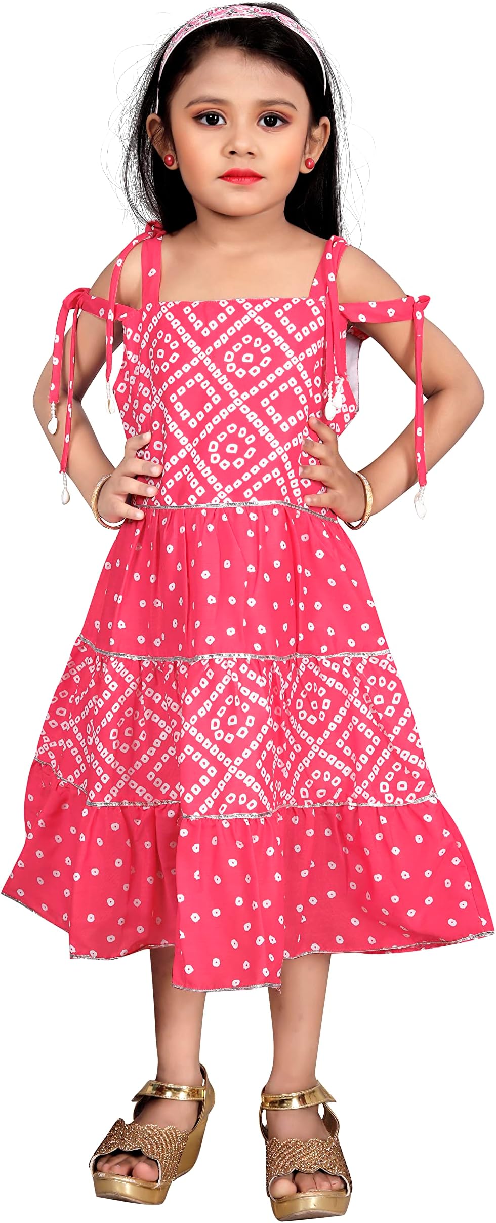 Leons Fab Girl's Cotton Bandhani Printed Fit & Flare Summer Dress for Kids