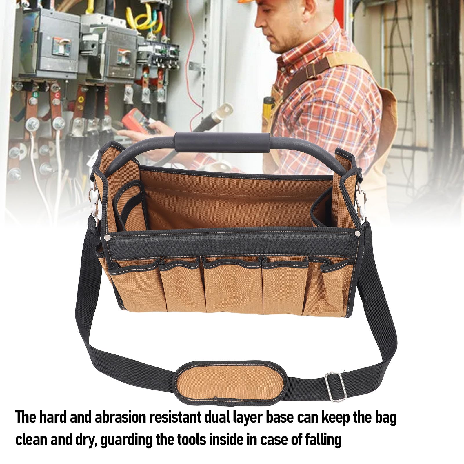 Borsa per Attrezzi da Elettricista Resistente Tessuto Oxford Organizer Aperto con 32 Tasche per Riporre gli Strumenti Materiale per i lavoratori: Tessuto Oxford 1200D