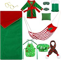 Vista 9 de Kacctyen 11 piezas de accesorios navideños incluyen saco de dormir navideño, delantal, sombrero de chef, bufanda, anteojos, almohada, máscara