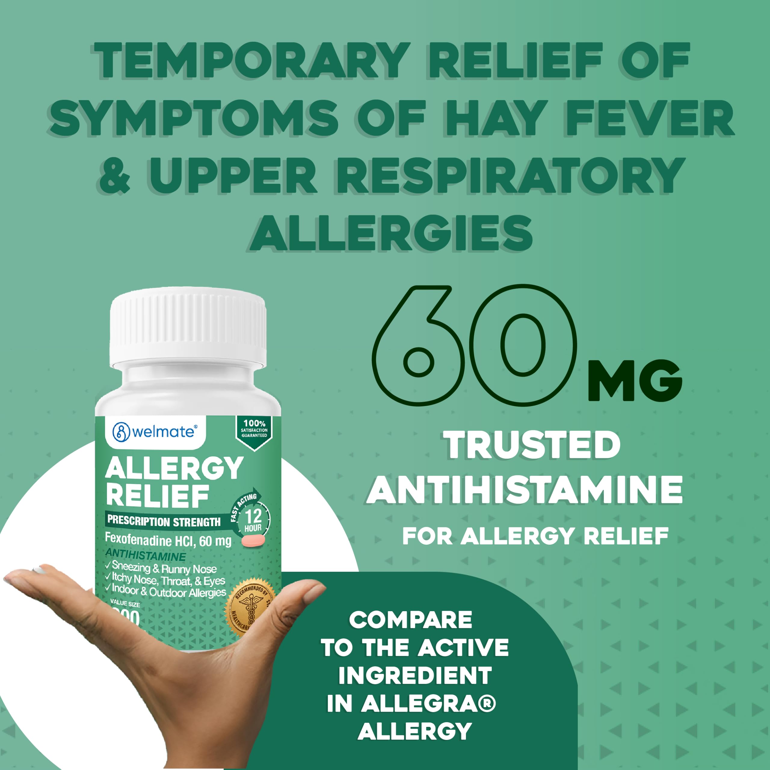 WELMATE, Fexofenadine 60mg, 12-Hour Non-Drowsy Allergy Tablets, 200 Ct — Amazon image 5