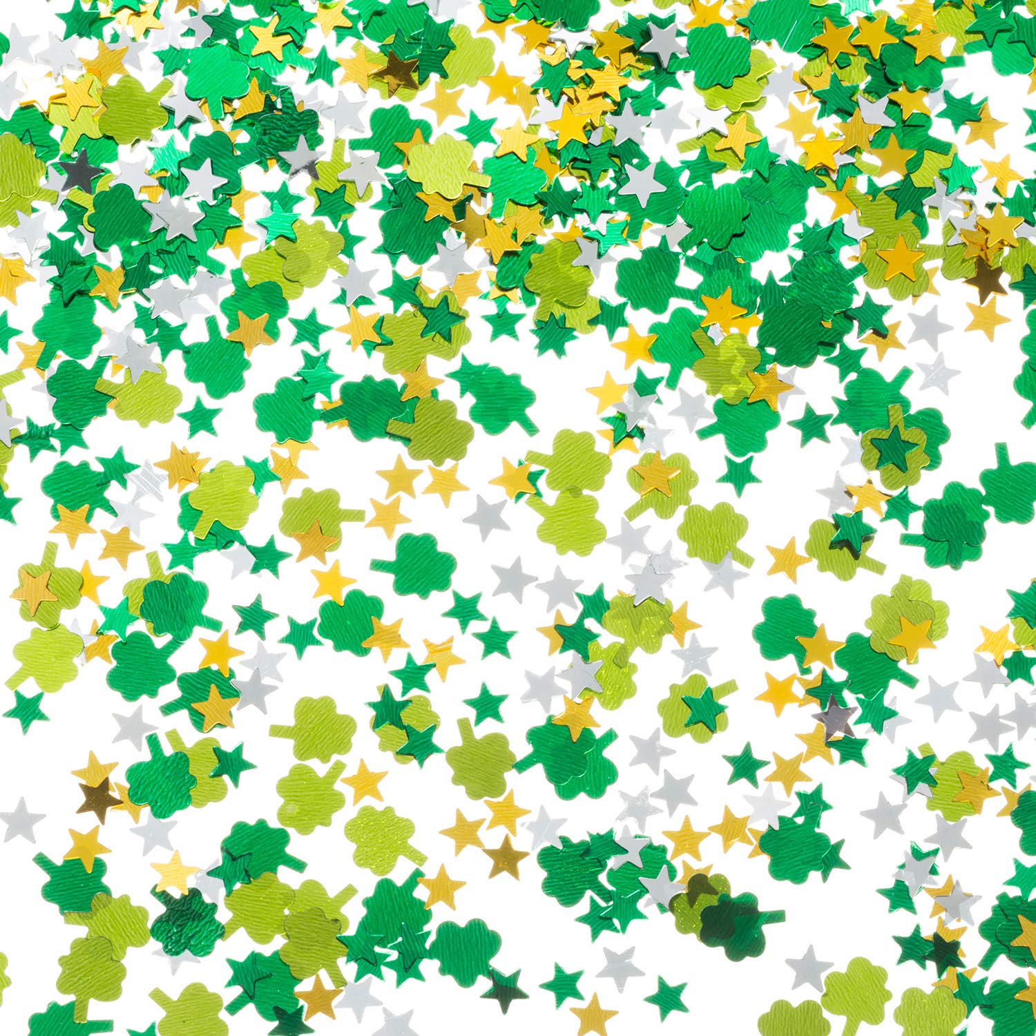 EMAANSpring Green Small Clover Confetti Metal Foil Sequins, Decorated St. Patrick's Day, Forest Party Table Decoration Diameter 6MM (Lucky Grass, Green Gold Silver Star)