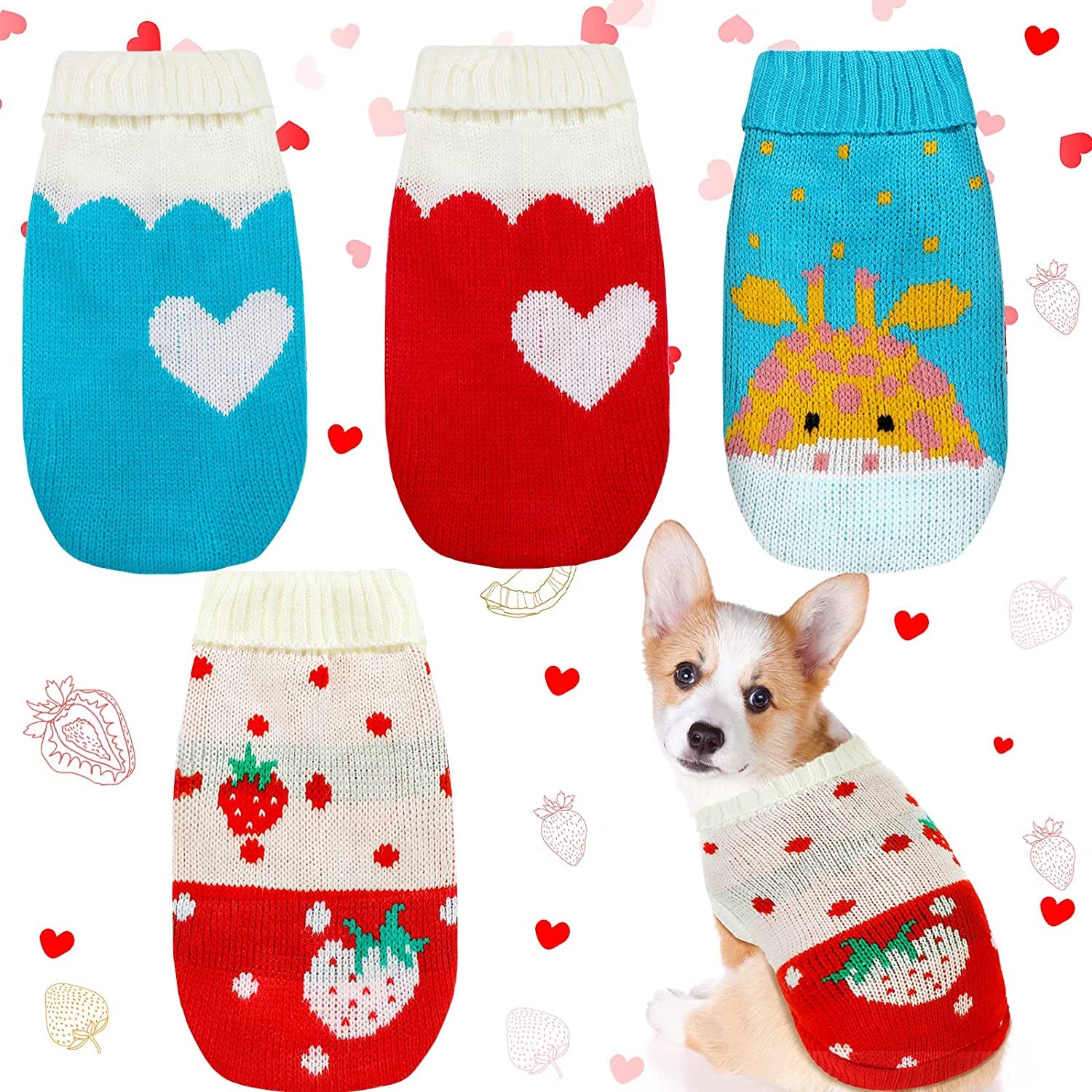 PETANGEL 4 Patterns Small Dog Sweaters Classic Puppy Knitwear Turtleneck Pet Winter Warm Sweaters Cute Pet Winter Cartoon Knitwear Warm Pet Sweaters for Dog,Cat(Size:14,Adjustable Chest:35cm-45cm) (B0BLYRHGHX) Amazon Price History, Amazon Price Tracker