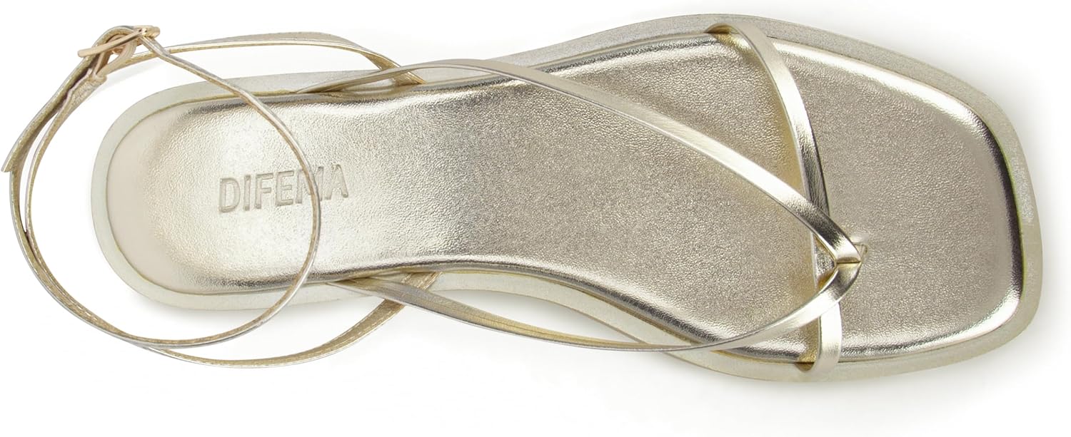 Womens Flats Sandals Square Toe Strappy Ankle Strap Flats - Image 3