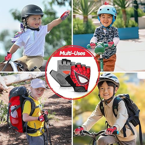 Miniatura 5 de Guantes de ciclismo de medio dedo para niños, antideslizantes, acolchados, antideslizantes, sin dedos, para niños y niñas, ideales para BMX, MTB,