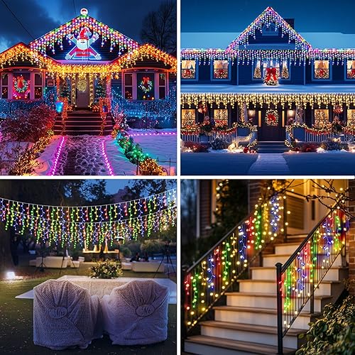 Miniatura 6 de XZAI Tira de luces de carámbano de 800 LED de 50 pies, enchufable, multicolor y blanco cálido, decoraciones de fiesta de Navidad, conectable,