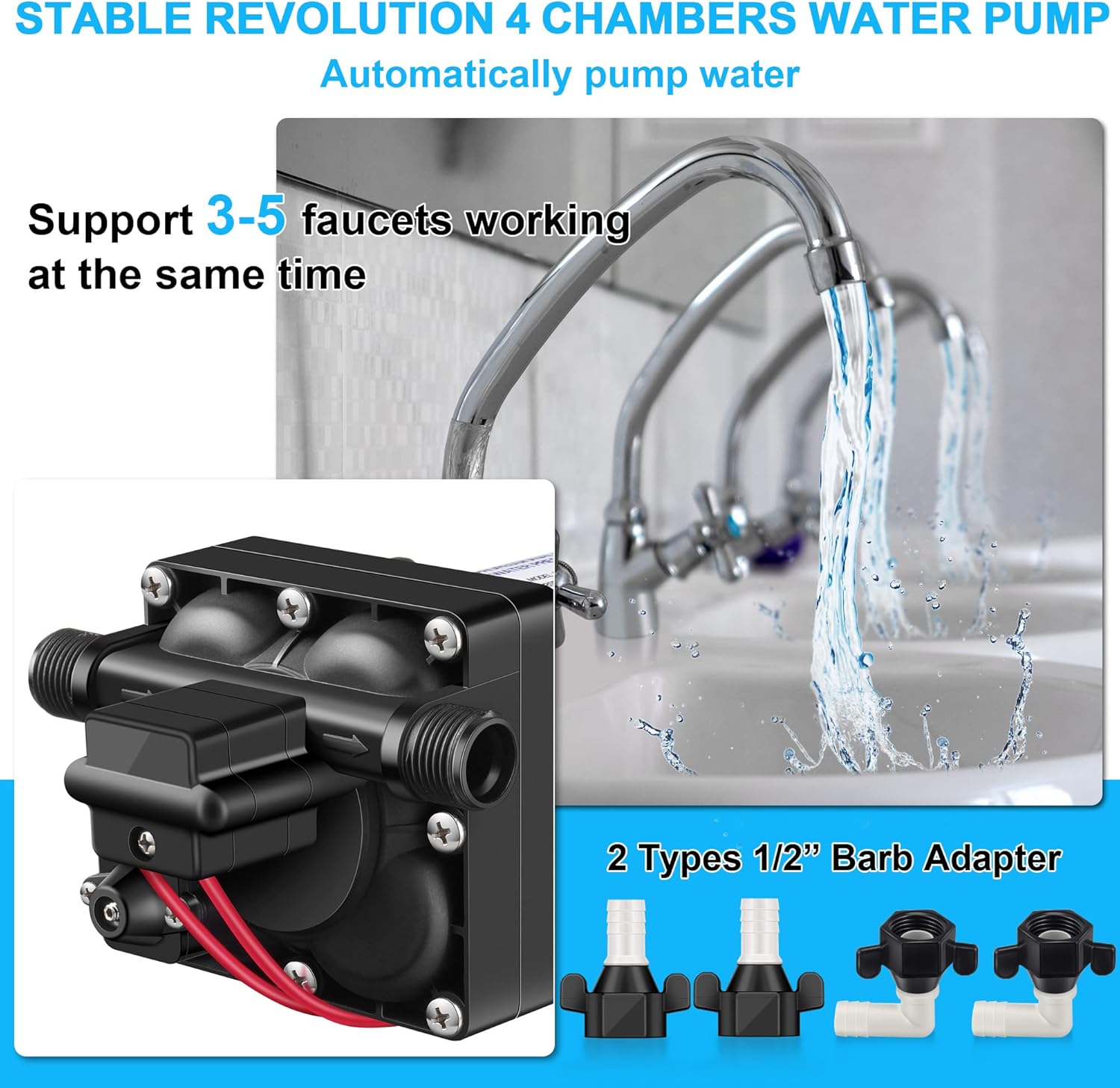 Buy RV Water Pump 12V, 5.5 PSI Self Priming Automatic Diaphragm Water