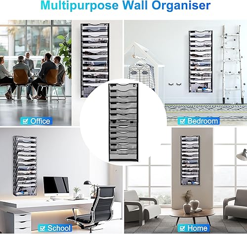 Miniatura 16 de Organizador de archivos de pared de 10 niveles, organizador de correo de madera, soporte para revistas, documentos de papel, cesta de almacenamiento