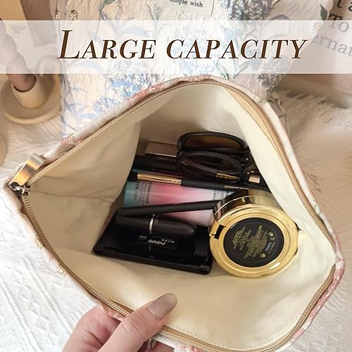 Miniatura 4 de Sminra Bolsa de maquillaje, bolsa de cosméticos, bolsa de aseo de lona para mujer, bolsa con cremallera, organizador de accesorios de viaje, Diente