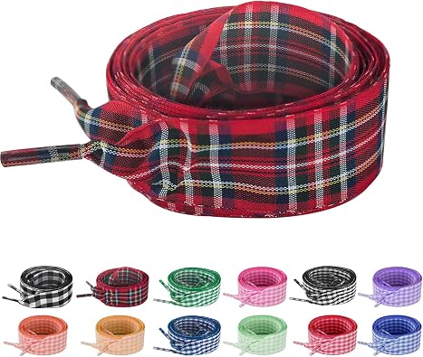 UamGlsob 25MM Gingham Ribbon Shoe Laces, Checkered Plaid Satin Fancy Cute Shoelaces Replacement Strings for Women Sneakers