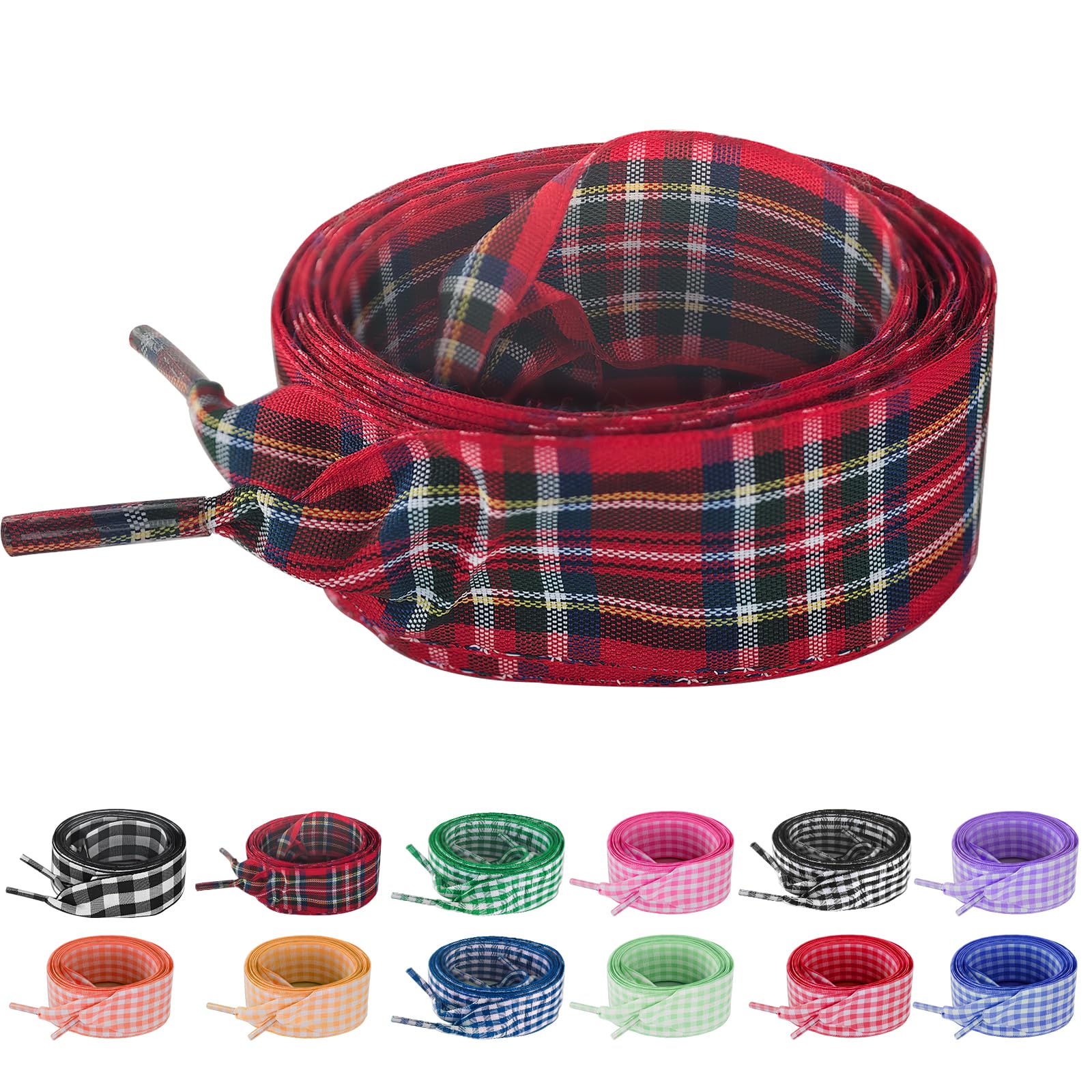UamGlsob 25MM Gingham Ribbon Shoe Laces, Checkered Plaid Satin Fancy Cute Shoelaces Replacement Strings for Women Sneakers