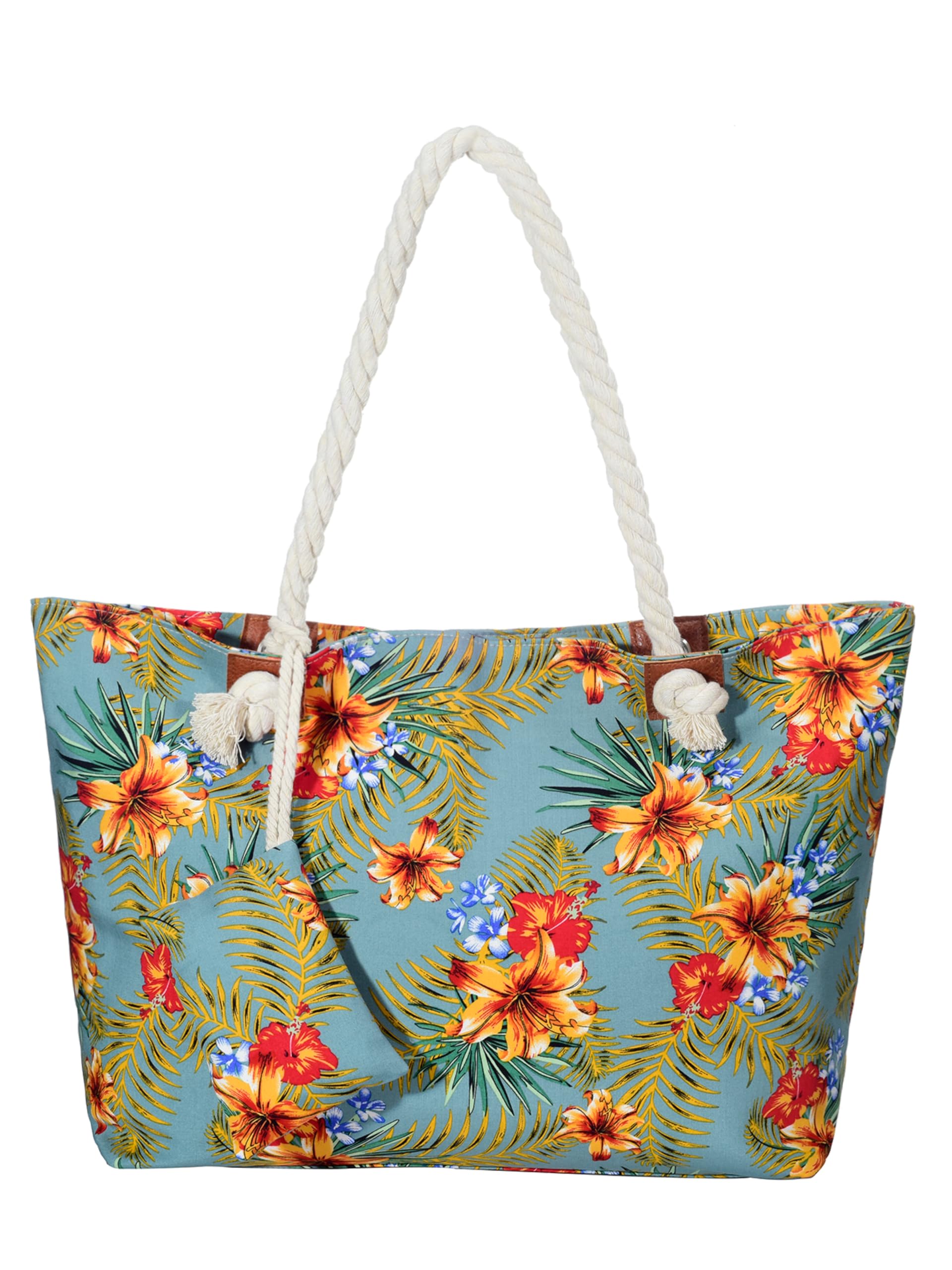 DonDon Strandtasche XXL mit Reißverschluss - Umhängetasche Damen, Shopper Tasche Damen im Beach Look mit Schulterriemen - Urlaub Must Haves Beach bag