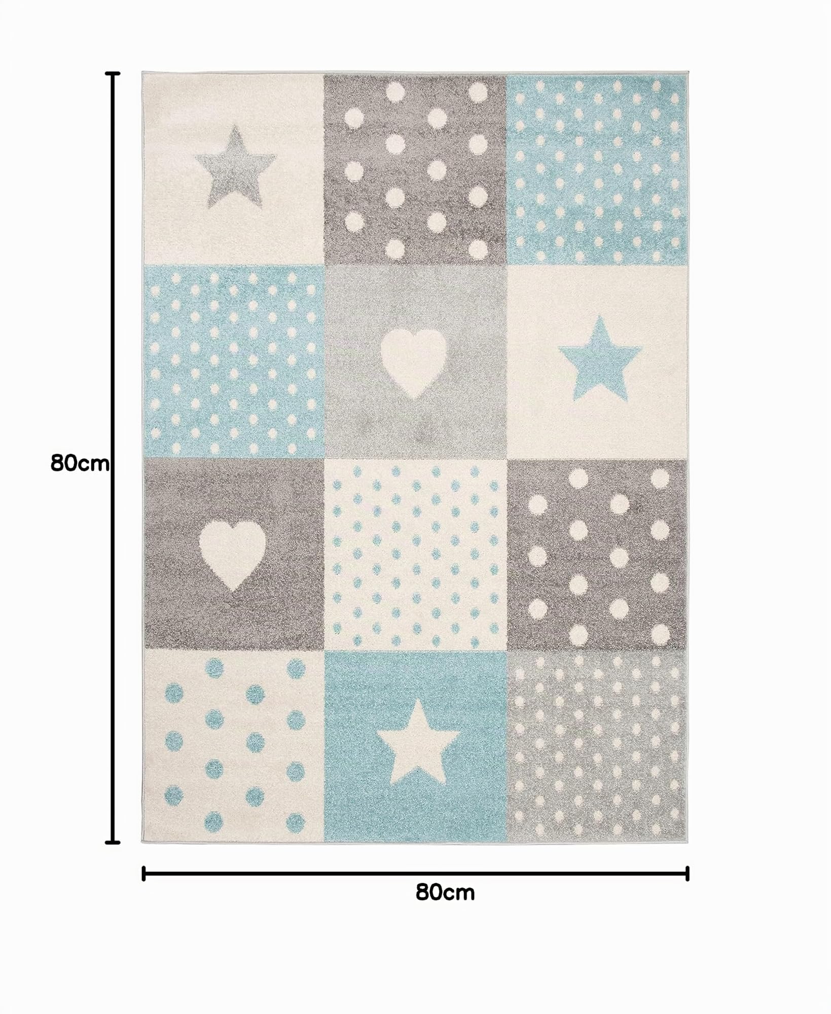 TAPISO Lazur Kinderteppich Kurzflor Sterne Grau Blau Herz 80 x 150 cm