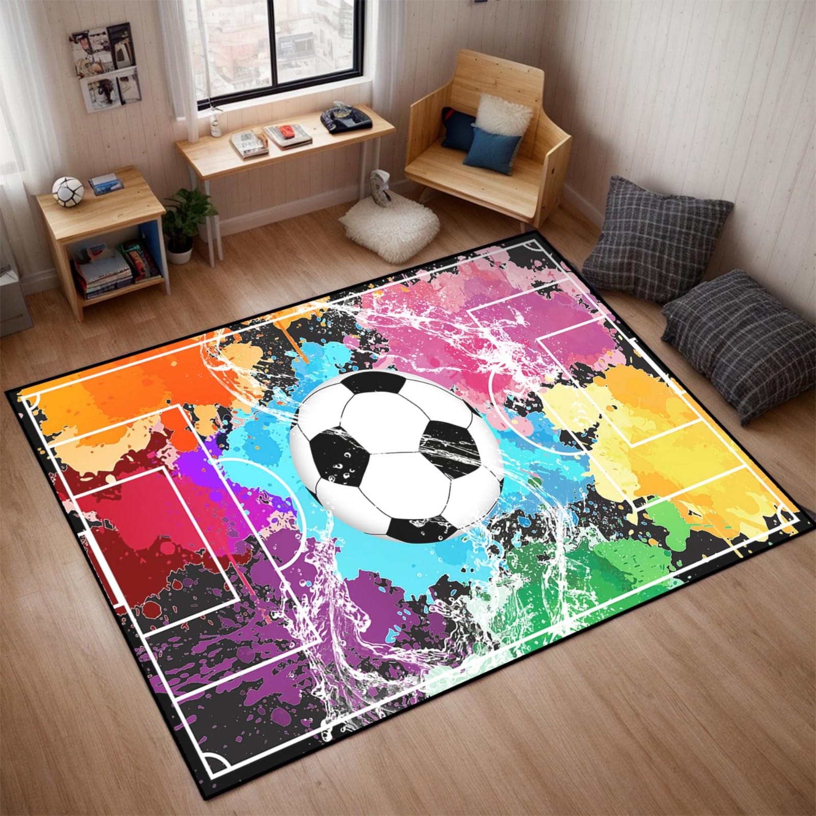 FJKJHKGJ Soccer Rugs for Boys Bedroom - Soccer Ball Printed Area Rug Sports Rugs for Boys Bedroom Playroom Living Room Football Room Decor Sofa Floor Mat, 2'5''×4'