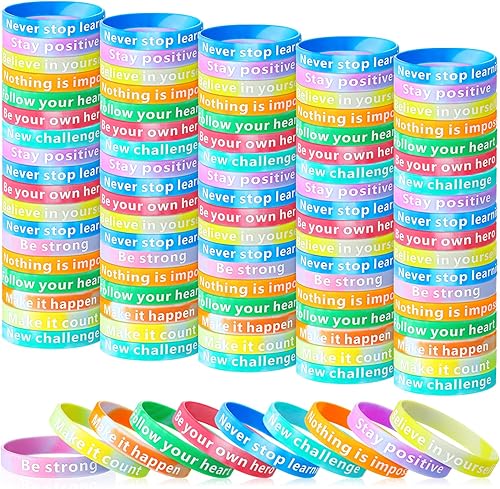 Skylety Pulseras de goma inspiradoras con citas motivacionales a granel, pulseras de silicona, pulseras cristianas, regalos motivacionales para