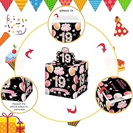 19th Birthday Money Box for Kids Boys Girls, Pink Gold Surprise Gift Set (with 35PCS Bags)