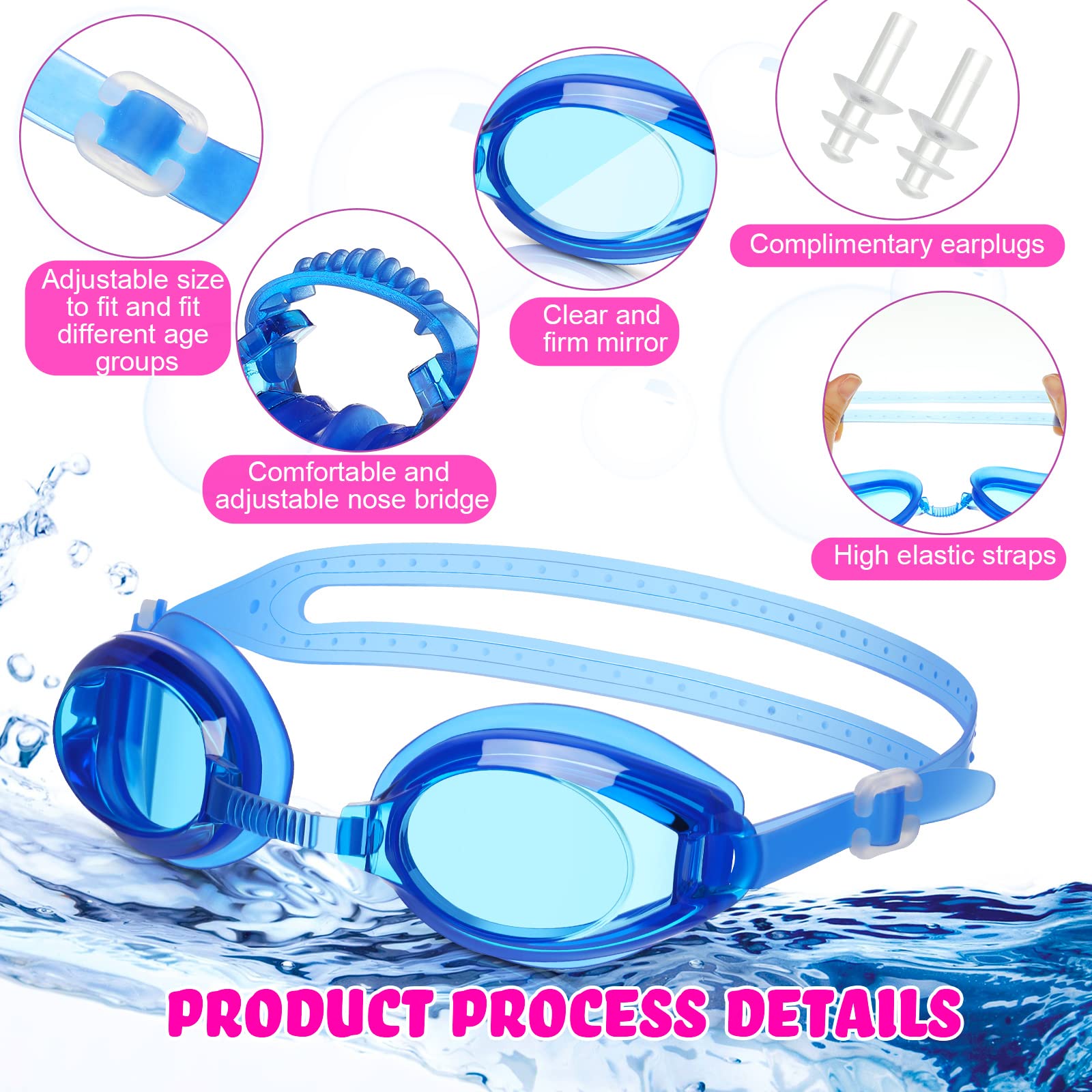 Macarrie 40 Pack Kids Swim Goggles Bulk No Leaking Swimming Goggles with Ear Plugs Swim Glasses for Teen Aged 5-14(Classic Color)