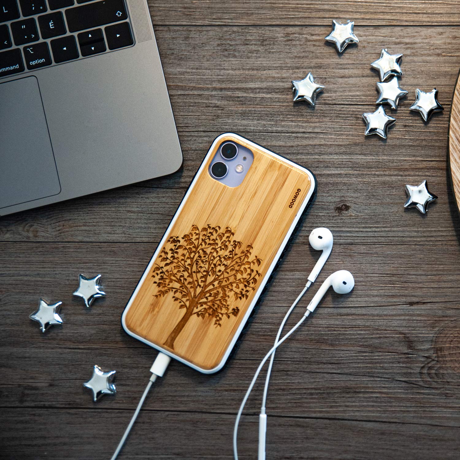 Gowood Wooden Case For Iphone 11 With Shock Absorbing Anti