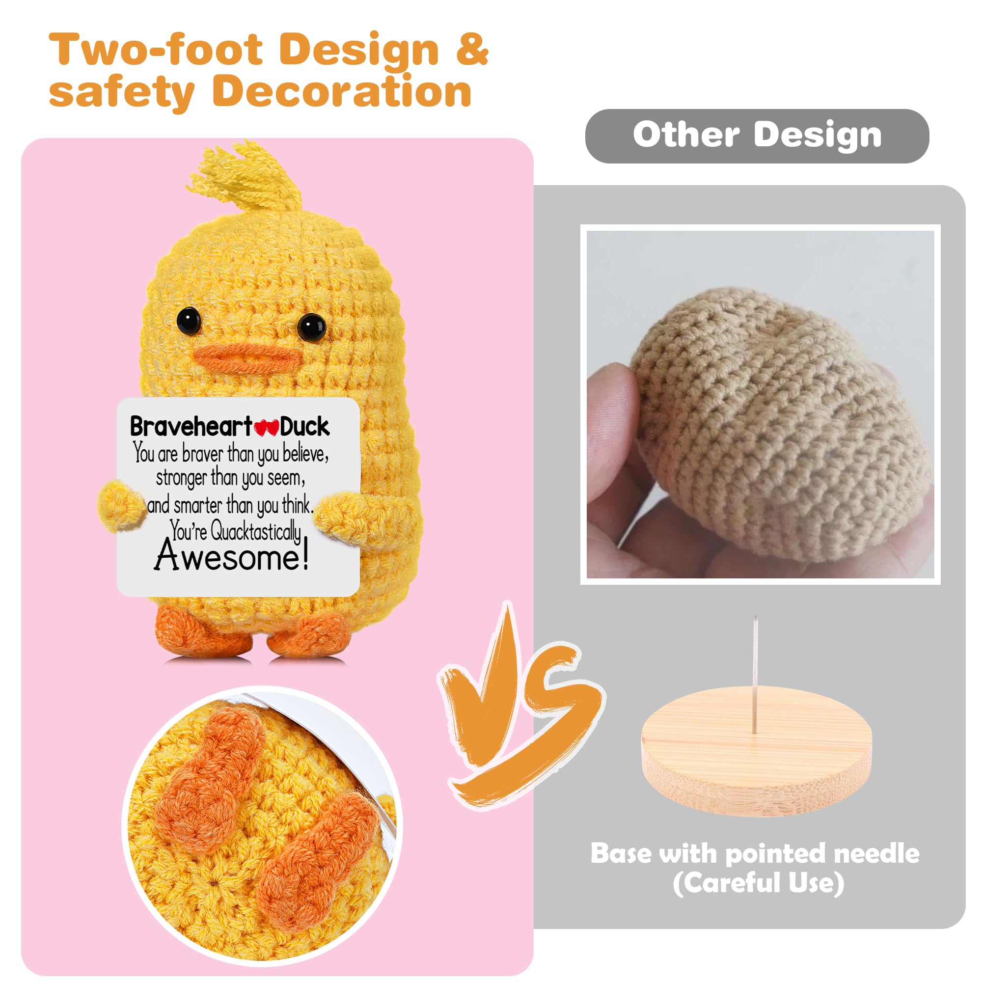 Positive Affirmation Companion Crochet Duck, Inspirational Crochet Animals Stress Anxiety Relief Toys, Handmade Mental Health Gifts for Women Men, Cute Desk Decor for Friends Coworkers Birthday