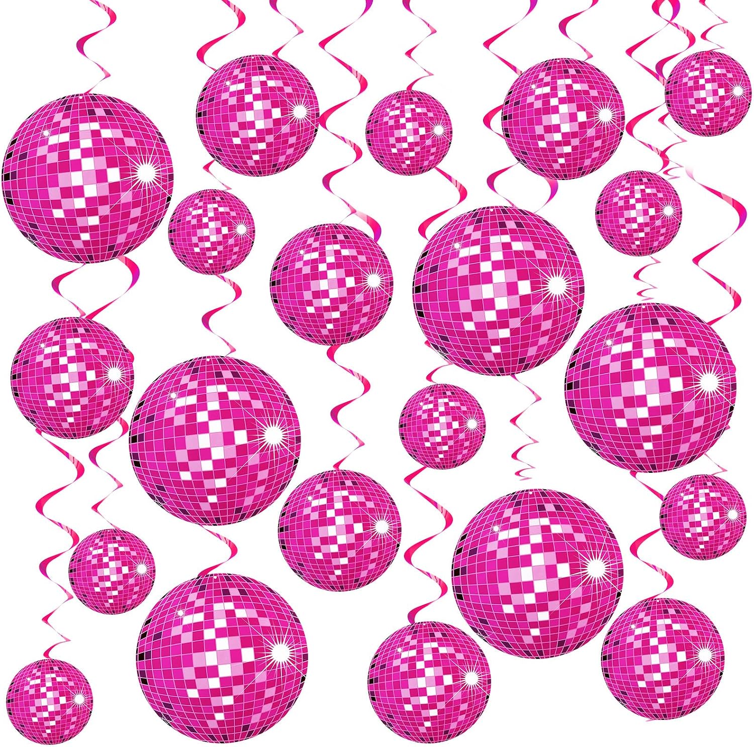 Kolldenn 48 Pcs Pink Disco Ball Hanging Swirls 70s Singles Retro Theme Party Decorations Easy to Hang Ceiling Streamers for Disco Fever Cowgirl Bachelorette Hippie 70s 80s Birthday Party Supplies