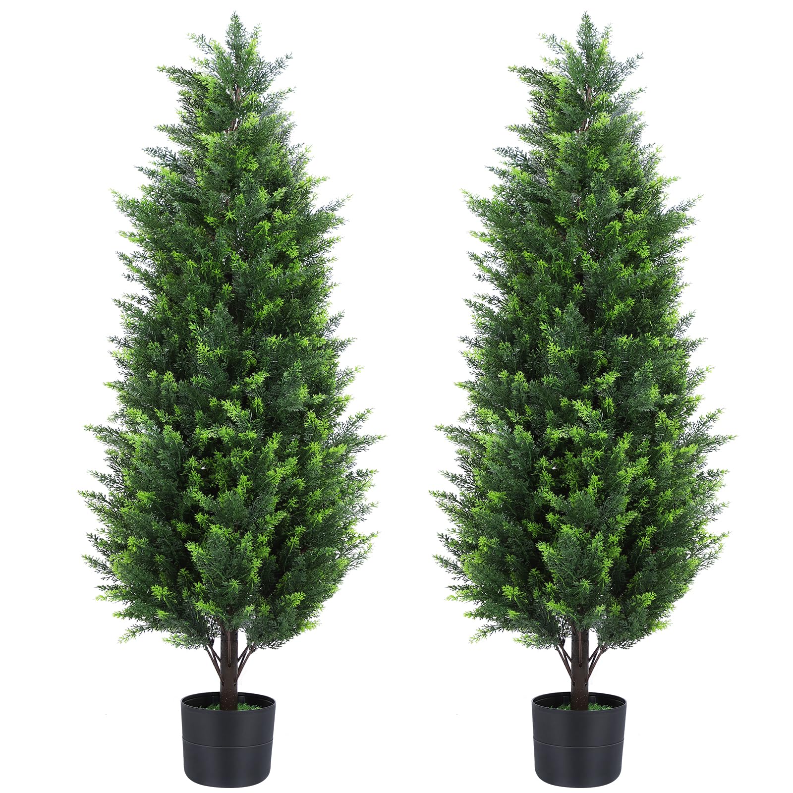 Lot de 2 arbres topiaires artificiels en cèdre de 1,2 m de haut, plantes artificielles en pot résistantes aux UV, faux arbustes pour extérieur, intérieur, maison, entrée, porche, jardin, terrasse